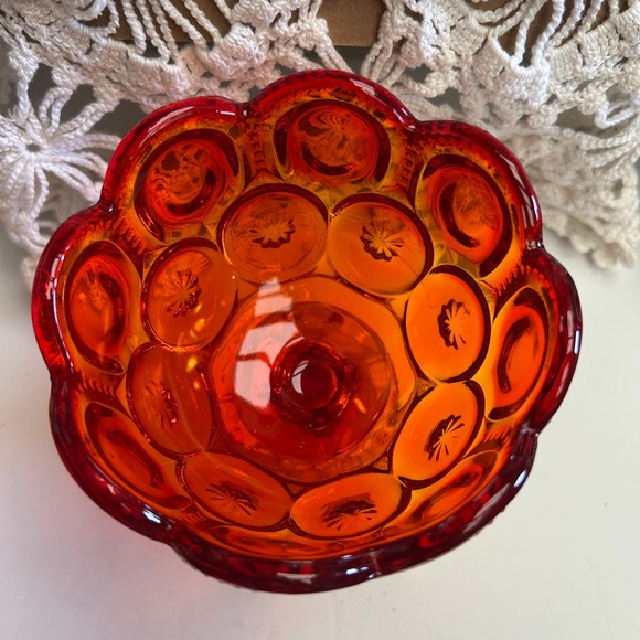 Vintage LE Smith moon & stars amberina glass pedestal compote dish. - Picture 2 of 4